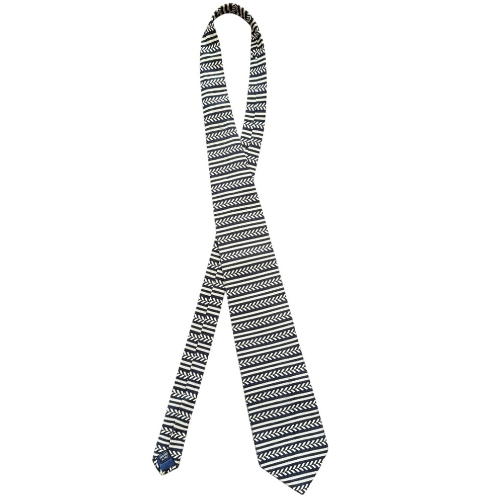 Valentino Men’s Silk Tie 58” Black & Tan Striped Geometric Made in Italy